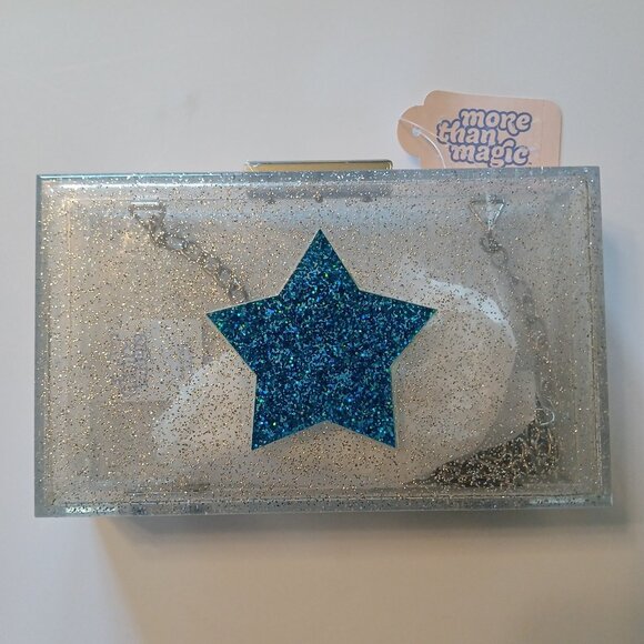 More Than Magic Star Acrylic Purse White Blue Silver Chain Convertible 7" x 4" - Picture 1 of 13